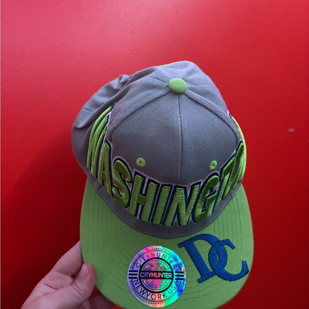 Gray and Green Washington Cap